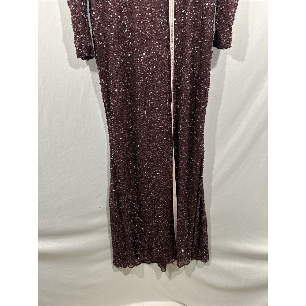 NWT Mac Duggal [ 10 ] V Neck Puff Shoulder Sequined Surplice Gown Mahogany J250‎ - Picture 12 of 15